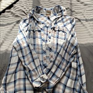 Blue and white plaid shirt